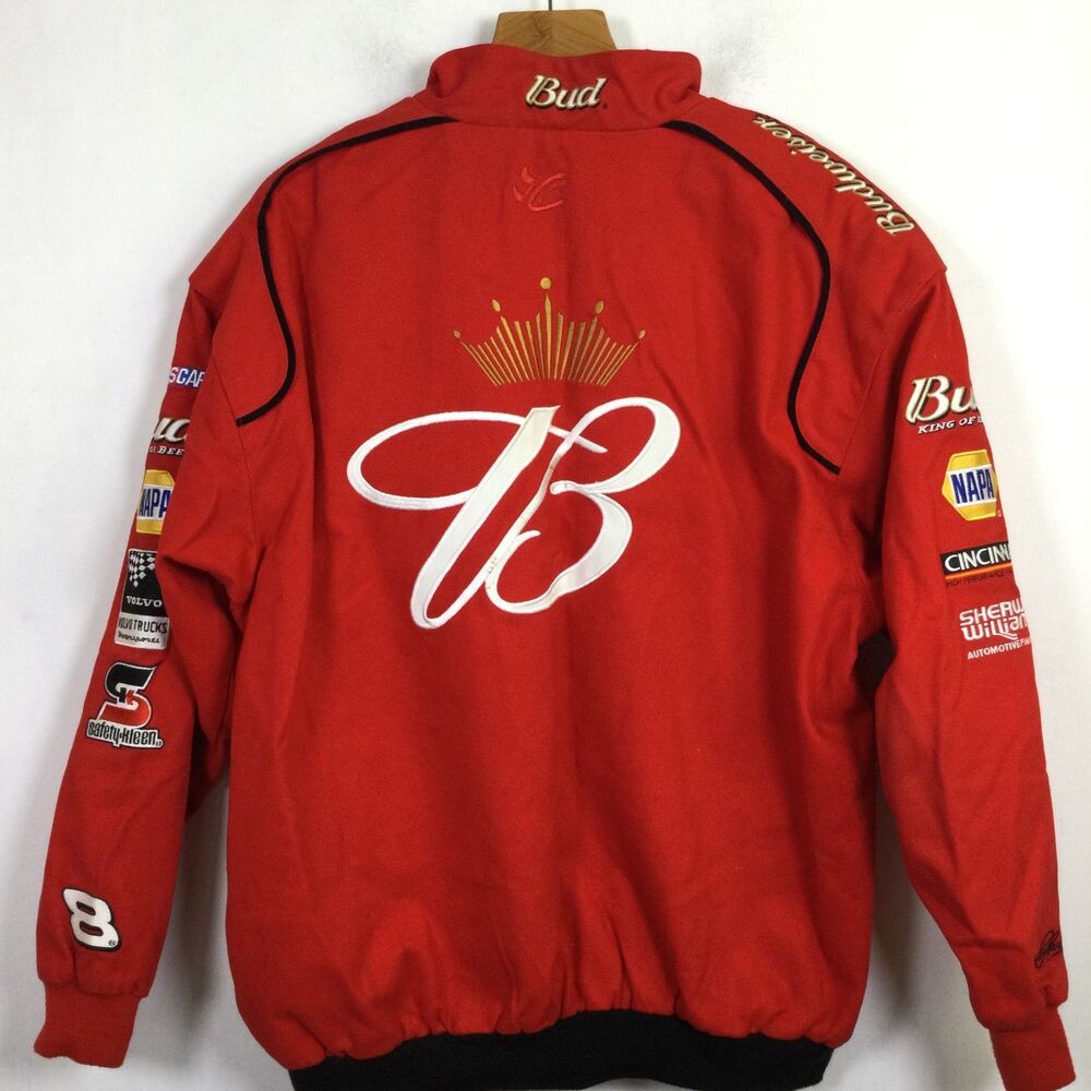 Chase Authentics Mens Budweiser Nascar Racing Jacket Embroidered Red Size XL - Picture 10 of 16